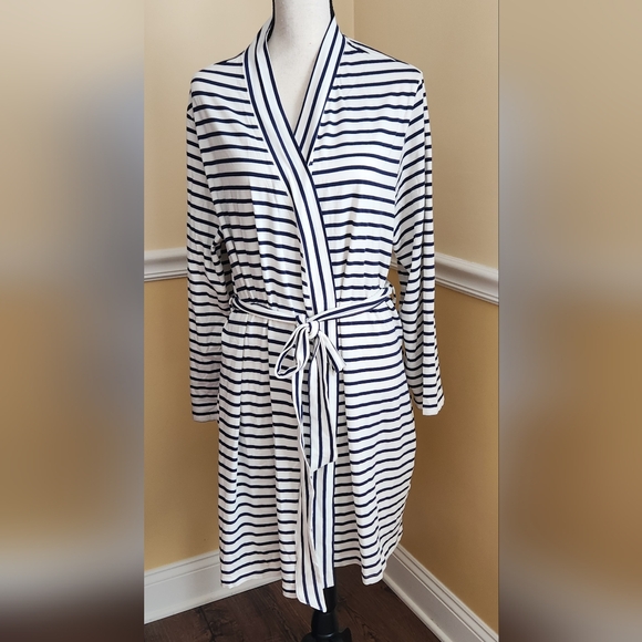 Lands End Striped Women's Plus Robe - Navy and White NWOT Size 1X - 2X - Picture 1 of 9